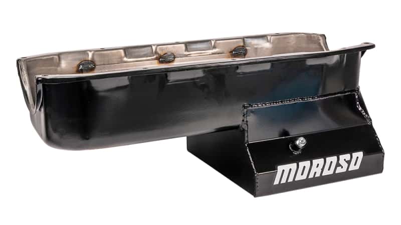 Moroso — Moroso Pre-85 Chevrolet SBC (w/2 Piece Rear Main Seal) Wet Sump 7qt 8.25in Steel Oil Pan - Black - view 4