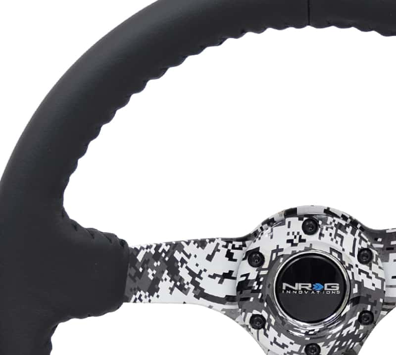 NRG — NRG Reinforced Steering Wheel (350mm / 3in. Deep) Blk Leather w/Hydrodipped Digi-Camo Spokes - view 3