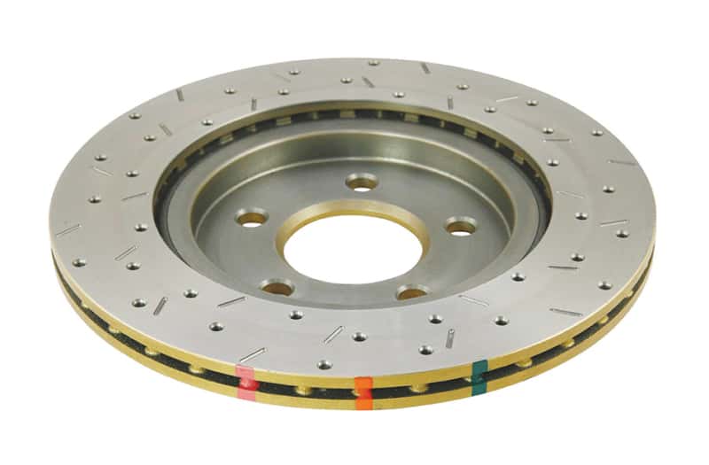 DBA — DBA 05-13 Ford Mustang GT/V6 Rear Drilled & Slotted 4000 Series Rotor w/ Gold Hat
XS 4000 Series
Brake Rotor - view 2
