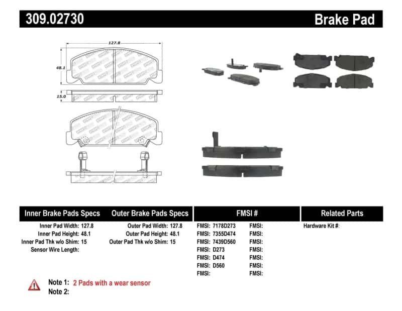 Stoptech — StopTech Performance 93-00 Honda Civic DX w/ Rr Drum Brakes Front Brake Pads
Sprt Brk Pad W/Hdwr - view 1