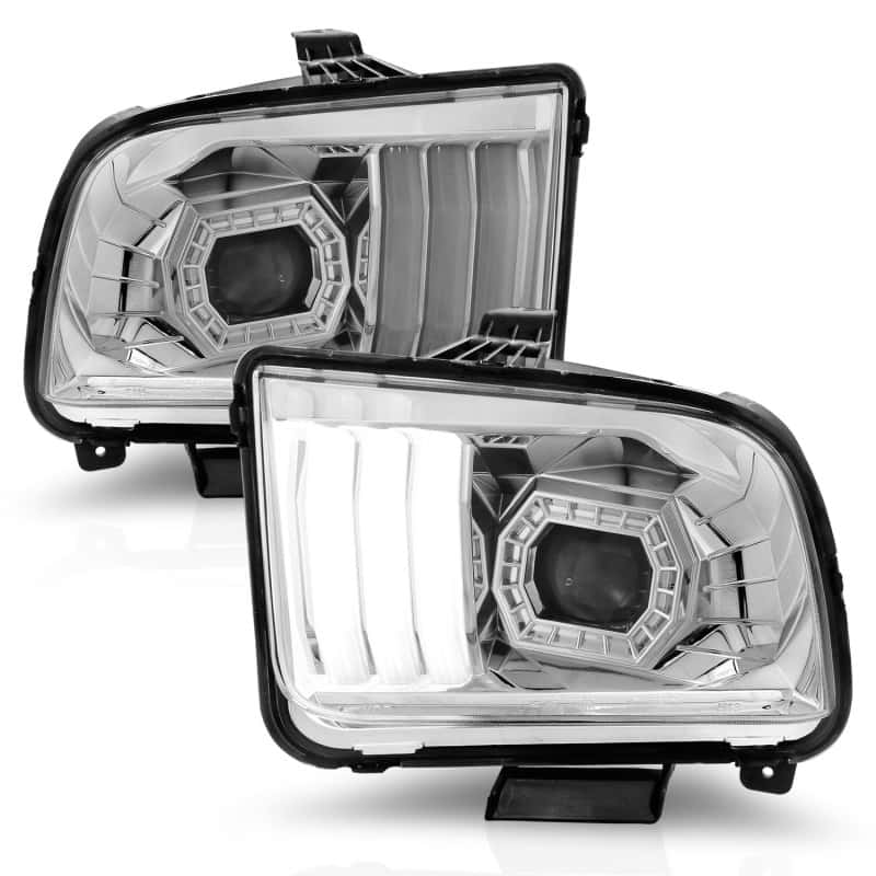 ANZO — ANZO 05-09 Ford Mustang (w/Factory Halogen HL Only) Projector Headlights w/Light Bar Chrome Housing
Head Light Set
HdLtSet - view 3
