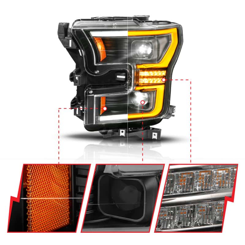 ANZO — ANZO 15-17 Ford F-150 (Factory Halogen Model ONLY) Full LED Proj Headlights  Init/SeqSig Black- Pair - view 3