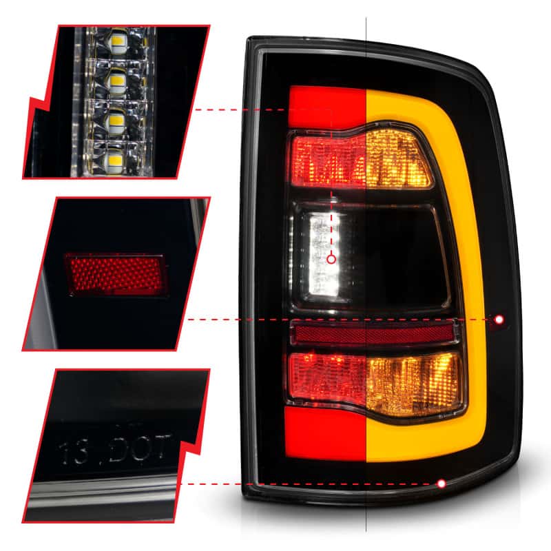 ANZO — ANZO 09-18 Dodge Ram 1500 Sequential LED Taillights Smoke Black w/Switchback Amber Signal
Tail Light Set
TailLightSet - view 9