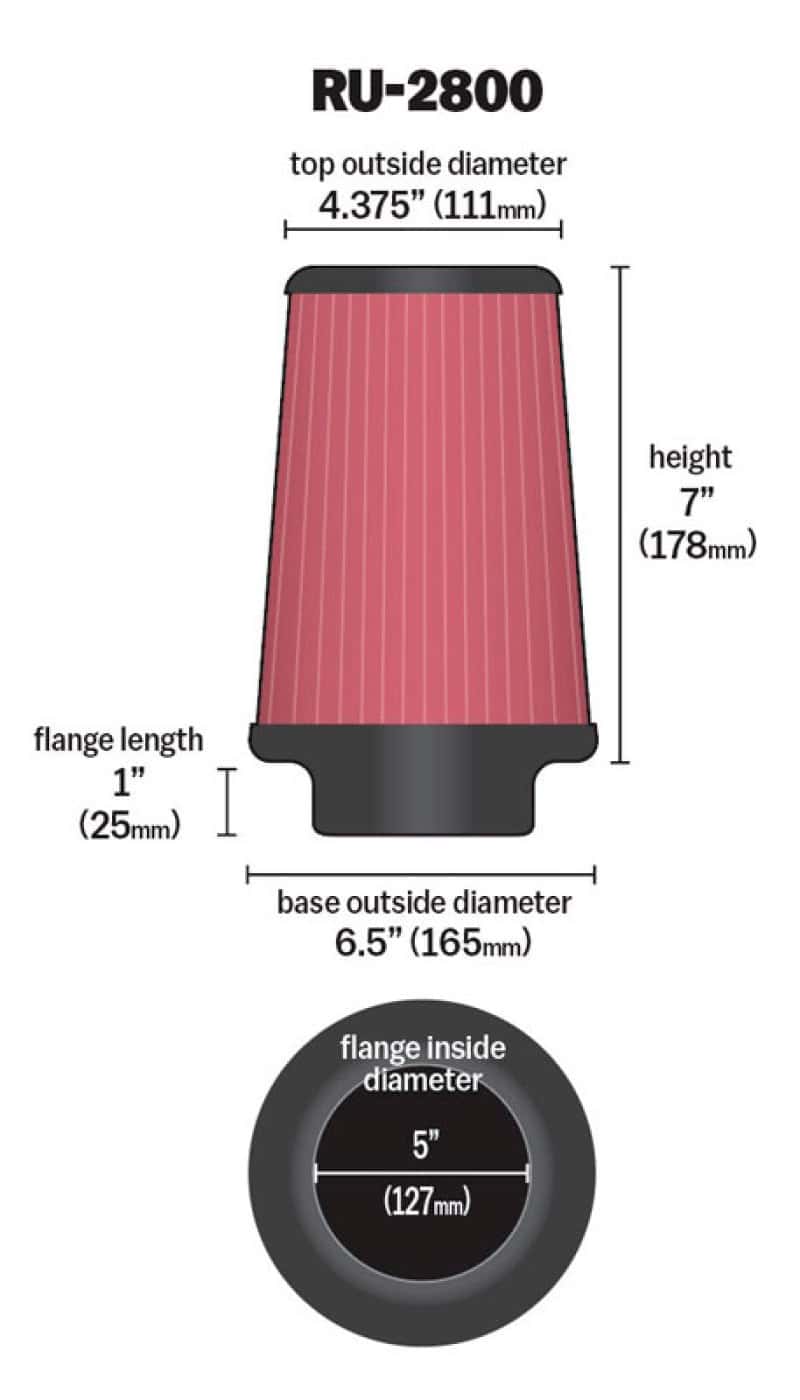 K&N Engineering — K&N Filter Universal Rubber Filter 5 inch Flange 6 1/2 inch Base 4 3/8 inch Top 7 inch Height
Universal Clamp-On A
Clamp-on Air Filter - view 9