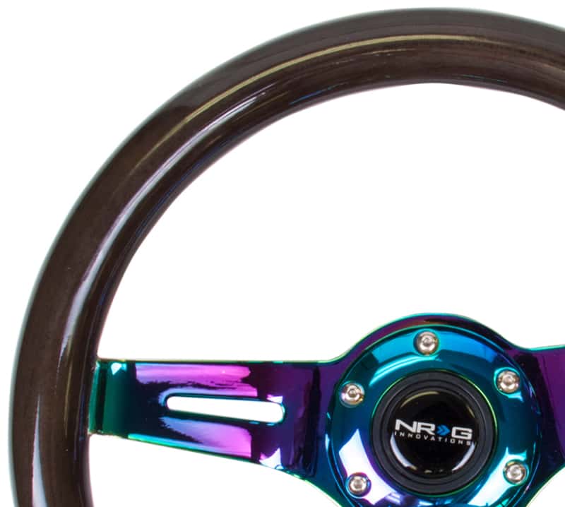 NRG — NRG Classic Wood Grain Steering Wheel (310mm) Black w/Neochrome 3-Spoke Center - view 4