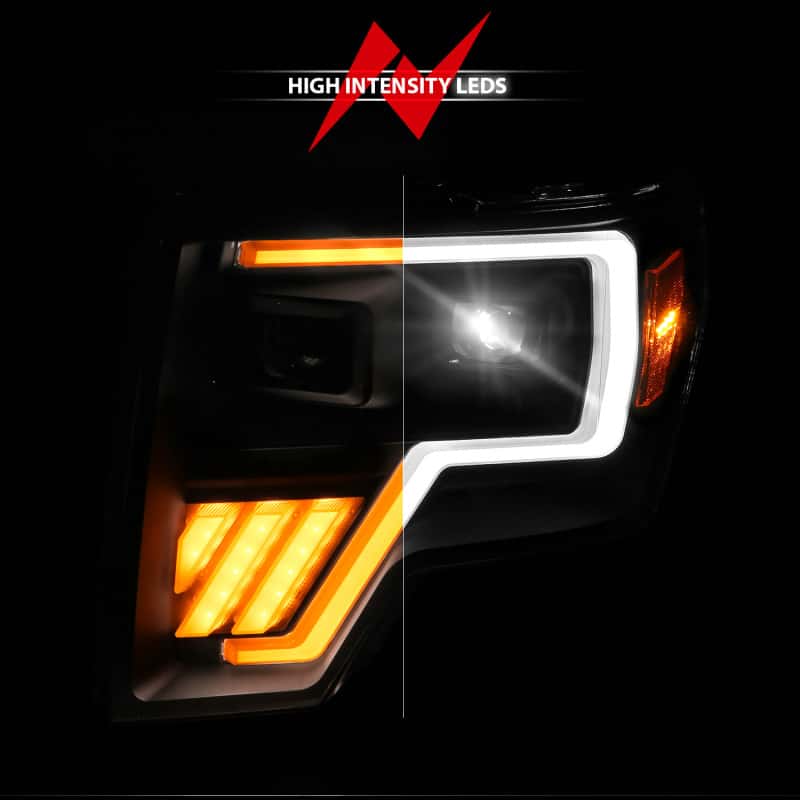 ANZO — ANZO 09-14 Ford F-150 (Factory Halogen Model ONLY) Full LED Proj Headlights Init/SeqSig Black - Pair - view 6
