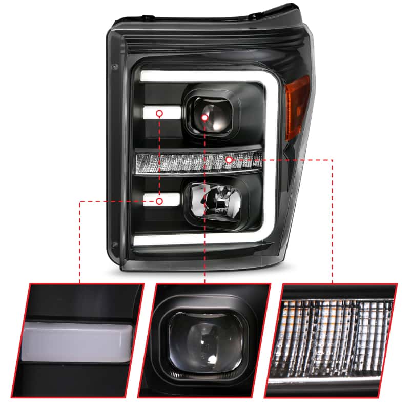 ANZO — ANZO 2011-2016 Ford F250 Projector Headlights w/ Plank Style Switchback Black w/ Amber
Projector Headlights
Head Light Set - view 5