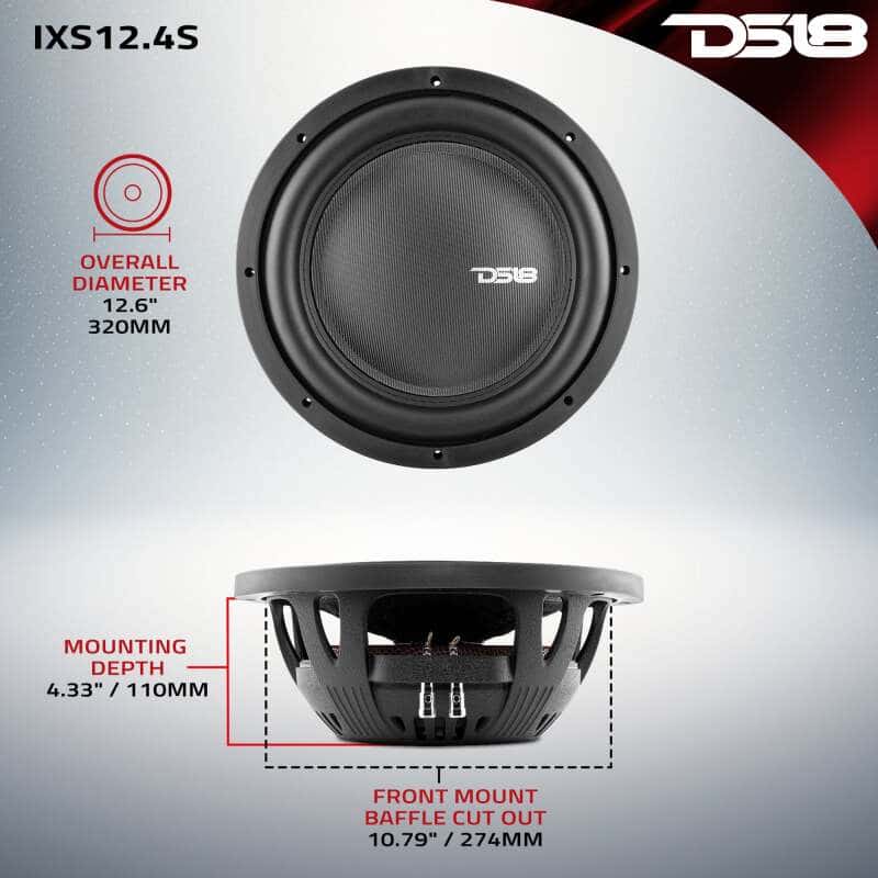 DS18 — DS18 12in 800 Watts RMS 4 ohm SVC Shallow Mount Fiber Glass Subwoofer IXS Series - view 3