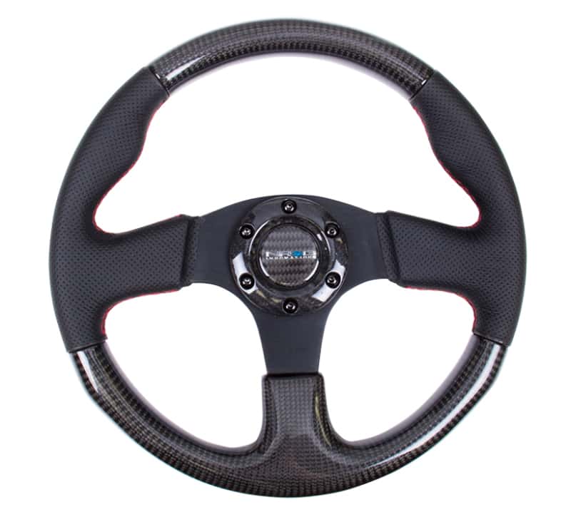 NRG — NRG Carbon Fiber Steering Wheel (315mm) Leather Trim w/Red Stitching - view 3