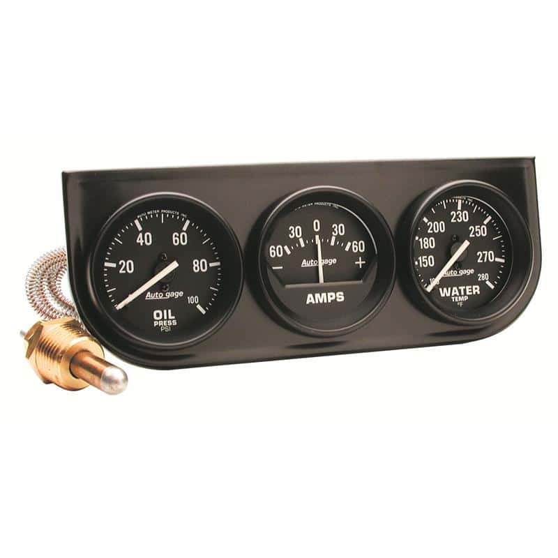 AutoMeter — AutoMeter Gauge Console Oilp/Wtmp/Amp 2in. 100PSI/280 Deg. F/60A Blk Dial Blk Bzl Autogage
3 GA PNL OP/A/WT BK - view 2