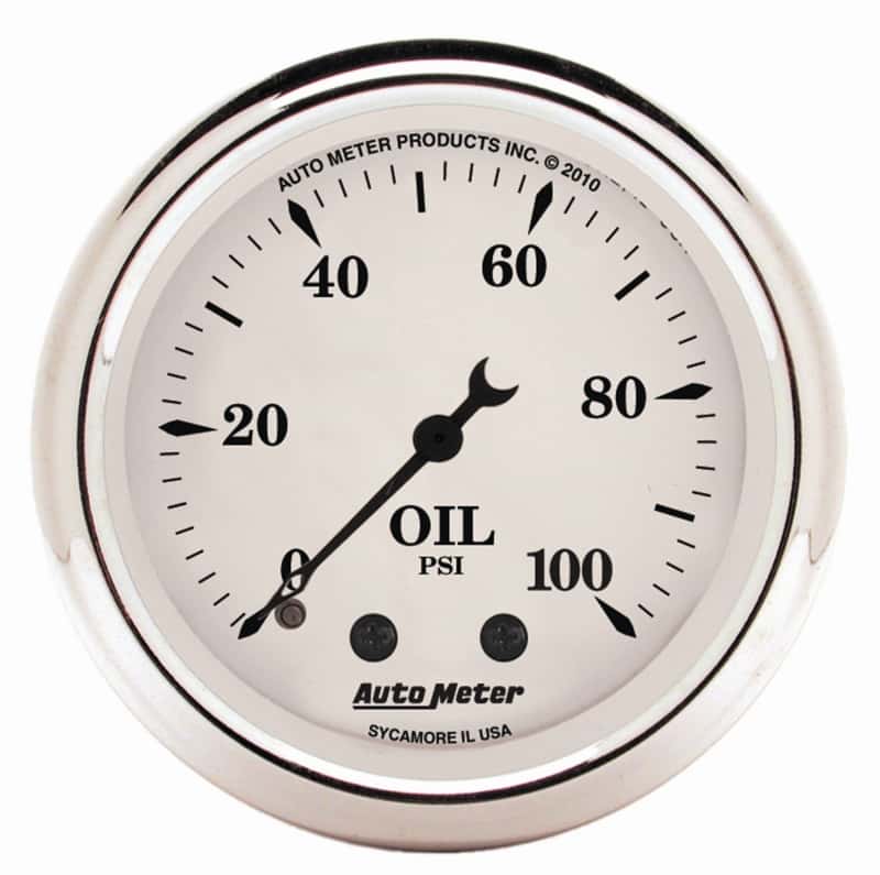 AutoMeter — AutoMeter Gauge Oil Press 2-1/16in. 100PSI Mech Old Tyme White
2" OIL PRESS, 0-100 - view 2