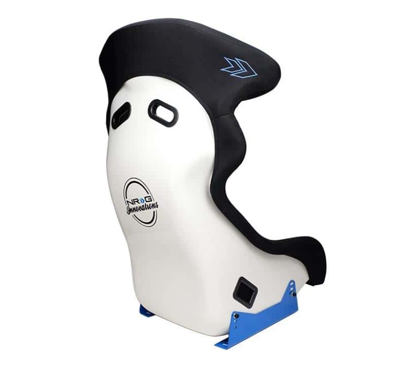 NRG — NRG FRP Bucket Seat - White Finish with Arrow Embroidery And Blue Side Mount Bracket - view 1