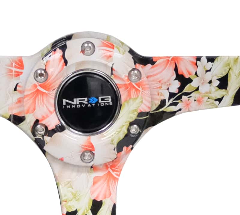 NRG — NRG Reinforced Steering Wheel (350mm / 3in. Deep) Blk Suede Floral Dipped w/ Blk Baseball Stitch - view 4