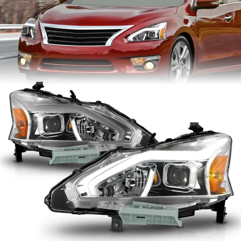 ANZO — ANZO 13-15 Nissan Altima (w/o Factory HID Bulbs) Projector Headlights - w/ Light Bar Chrome Housing
Head Light Set
HdLtSet - view 2