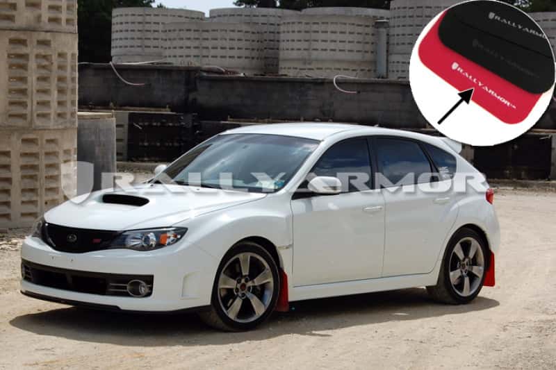 Rally Armor — Rally Armor 08-11 Subaru STI (Hatch Only) / 11-14 WRX (Hatch Only) Red UR Mud Flap w/White Logo
Mud Flap - view 2