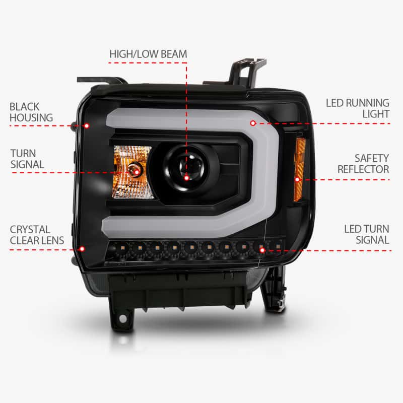 ANZO — ANZO 2014-2015 GMC Sierra 1500 Projector Headlights w/ Light Bar Black Housing (Halogen Type)
Head Light Set
HdLtSet - view 7
