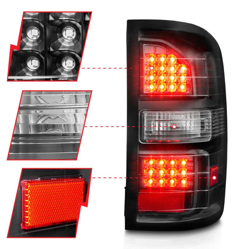 ANZO — ANZO 2014-2018 GMC Sierra LED Tail Lights Black Housing Clear Lens - view 10