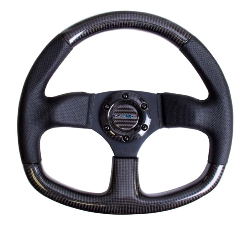 NRG — NRG Carbon Fiber Steering Wheel (320mm) Flat Bottom & Leather Trim w/Black Stitching - view 4