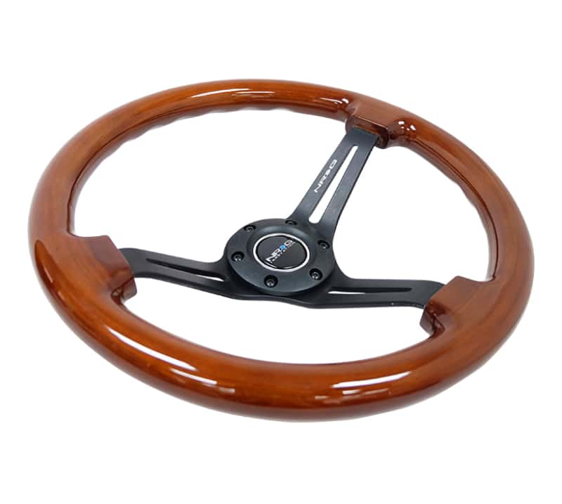 NRG — NRG Reinforced Steering Wheel (350mm / 3in. Deep) Brown Wood w/Blk Matte Spoke/Black Center Mark - view 3