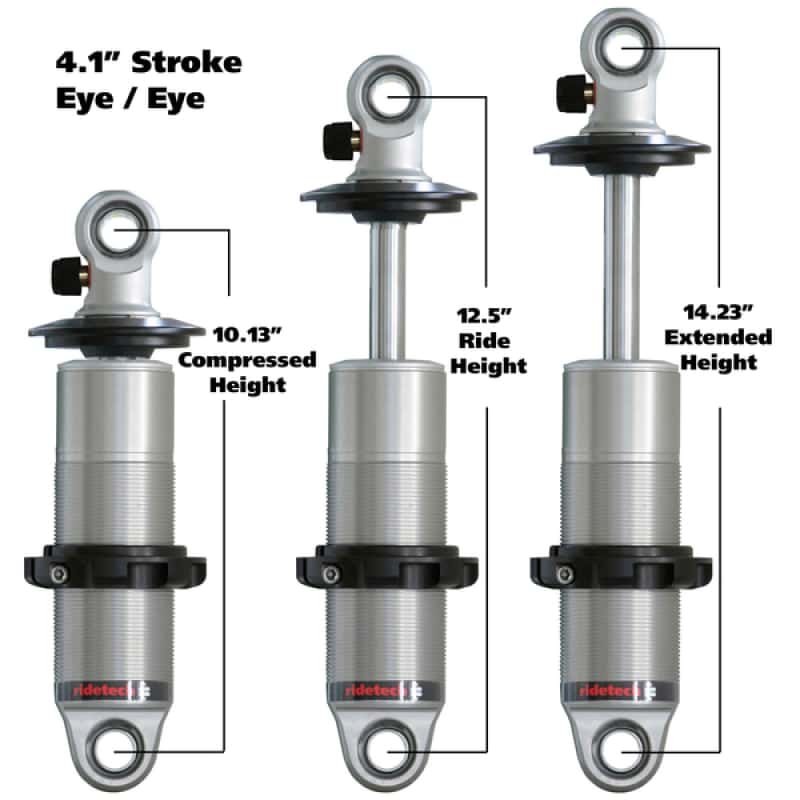 Ridetech — Ridetech HQ Series CoilOver Shock 4.1in Travel 2.5in Coil Eye/Eye Mounting 10.125inx14.225in
HQ CO 4.1" 1.7" Eye - view 1