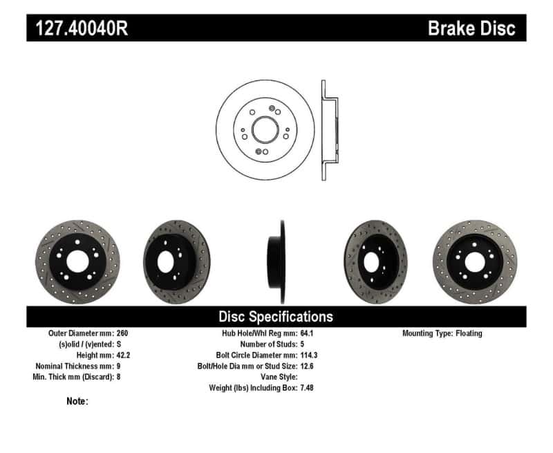 Stoptech — StopTech 06-09 Honda Civic Ex/Si Slotted & Drilled Right Rear Rotor
Disc Brake Rotor
Slot/Drill Rotor - view 6