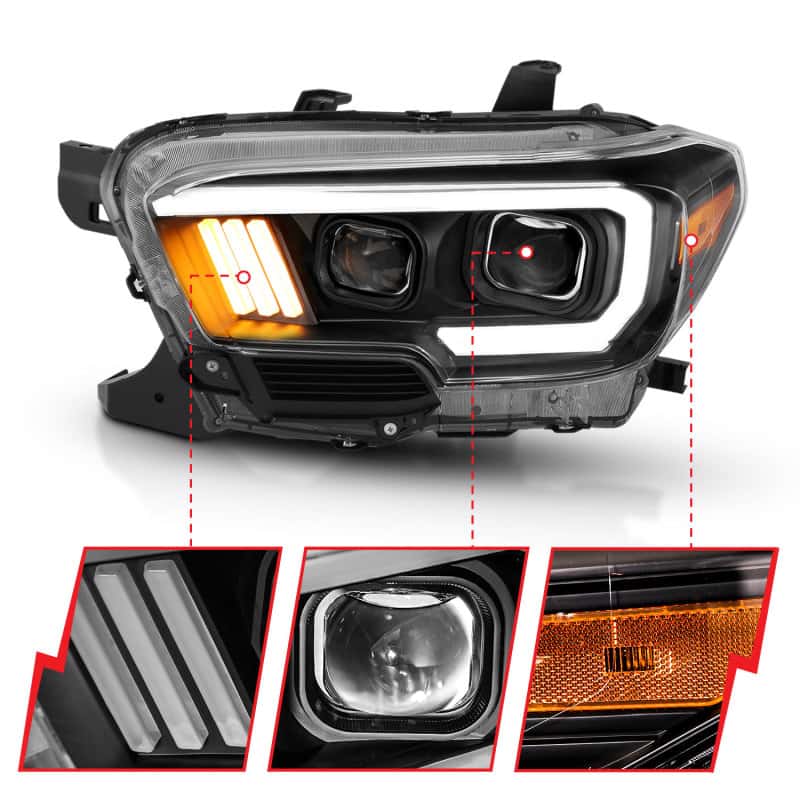 ANZO — ANZO 2016-2017 Toyota Tacoma Projector Headlights w/ Plank Style Design Black/Amber w/ DRL
Projector Headlights
Head Light Set - view 8