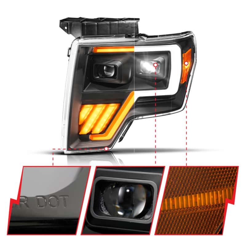 ANZO — ANZO 09-14 Ford F-150 (Factory Halogen Model ONLY) Full LED Proj Headlights Init/SeqSig Black - Pair - view 3