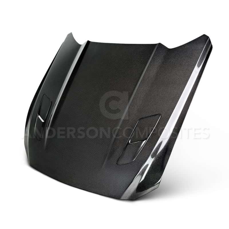 Anderson Composites — Anderson Composites 2015-2017 Ford Mustang Double Sided Carbon Fiber Type-OE Style Hood - view 1