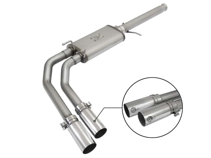 aFe — aFe Rebel Series CB 3in Middle Side Exit SS Exht w/Polish Tips 09-16 Chevy Silverado/GMC Sierra 1500
Cat-Back Exhaust - view 1