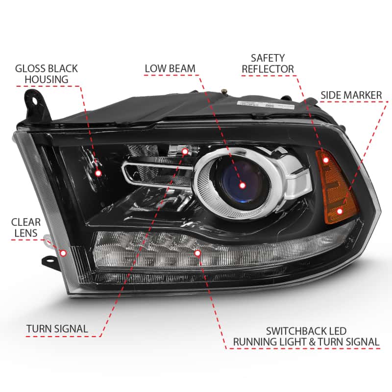 ANZO — ANZO 2009-2018 Dodge Ram 1500 Projector Plank Style Switchback H.L Halo Black Amber (OE Style)
Projector Headlights
Head Light Set - view 6