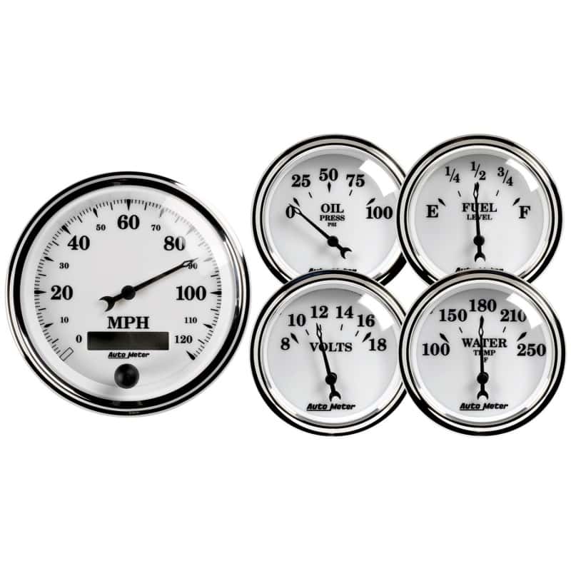 AutoMeter — Autometer Old Tyme White II 5 Piece Kit (Elec Speed/Oil Press/Water Temp/Volt/Fuel Level)
OLD TYME WHITE II 5 - view 2