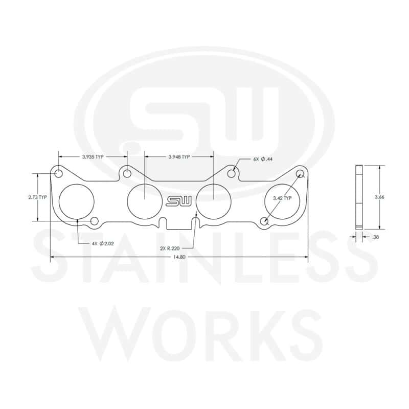 Stainless Works — Stainless Works Ford 5.2L/5.0L Coyote Round Port Shaped Header 304SS Exhaust Flanges 2in Primaries
HFFORD5.0200

Header Flange - view 3