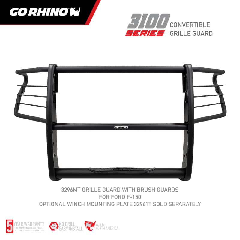 Go Rhino — Go Rhino 18-20 Ford F-150 3100 Series StepGuard Center Grille + Brush Guard - Tex. Blk
3100 Grille Guard - view 3