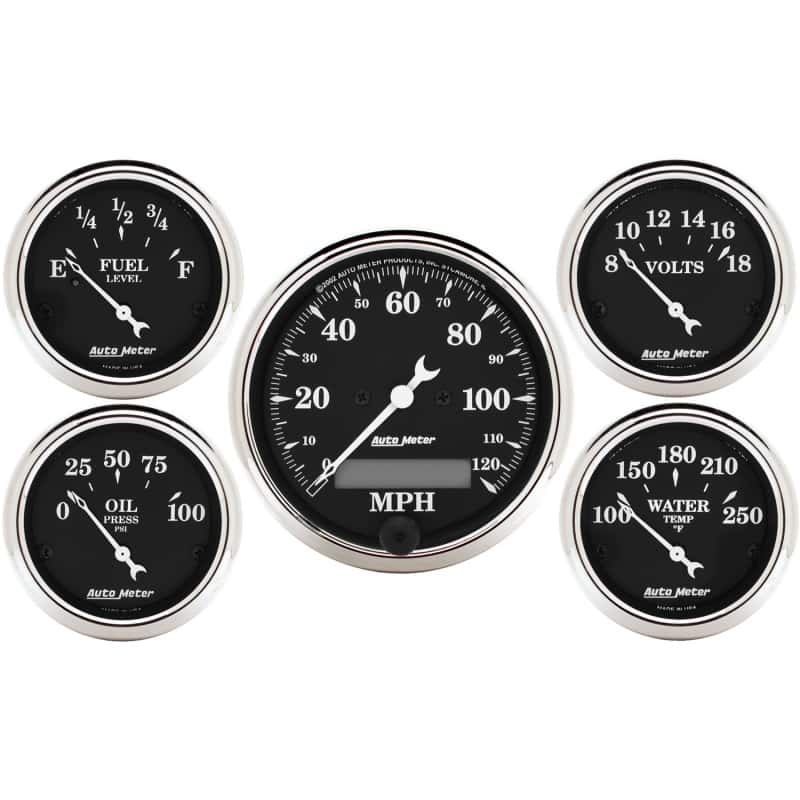 AutoMeter — AutoMeter Gauge Kit 5 Pc. 3-1/8in. & 2-1/16in. Elec. Speedometer Old Tyme Black
OLD TYME BLACK 5 PC. - view 2