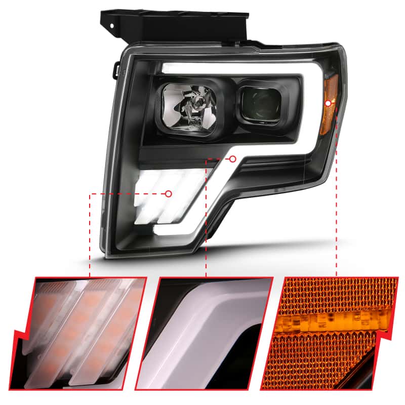 ANZO — ANZO 2009-2013 Ford F-150 Projector Light Bar G4 Switchback Headlights Black Amber
Head Light Set - view 4
