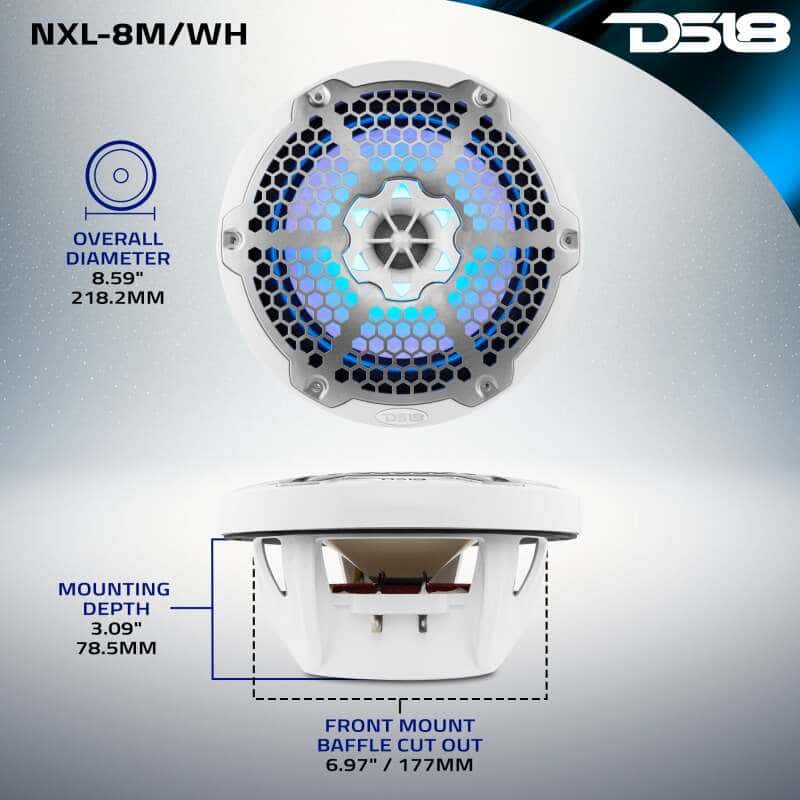 DS18 — DS18 NXL-M Series Speaker w/ RGB LED Lights 8in 2-Way 125 Watts RMS 4 ohm White w/ Cover - view 11