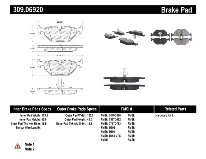 Stoptech — StopTech Performance 01-02 BMW Z3 / 03-09 Z4 / 10/90-07 3 Series / 99-09 Saab 9-5 Rear Brake Pads
Sprt Brk Pad W/Hdwr - view 1