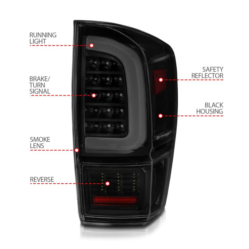 ANZO — ANZO 16-21 Toyota Tacoma LED Tail Lights - w/ Light Bar Sequential Black Housing & Smoke Lens
Tail Light Set - view 7