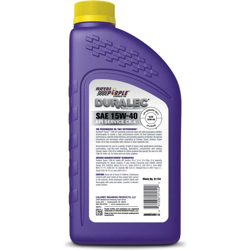 Royal Purple — Royal Purple Duralec Super Diesel 15W40 CK-4 Motor Oil - 1 Quart
Diesel Engine Oil - view 2