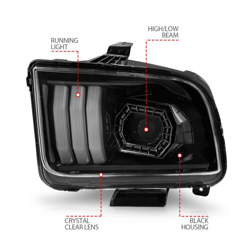 ANZO — ANZO 05-09 Ford Mustang (w/Factory Halogen HL Only) Projector Headlights w/Light Bar Black Housing
Head Light Set
HdLtSet - view 10