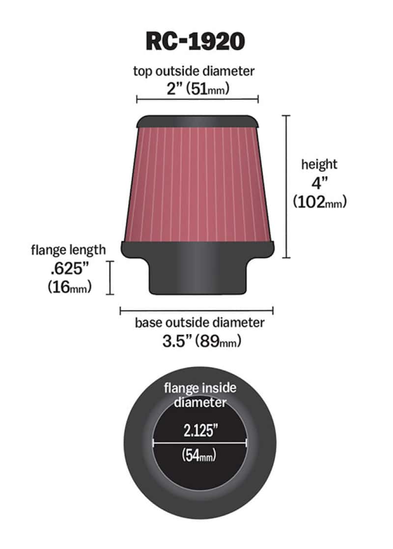 K&N Engineering — K&N Universal Clamp-On Air Filter 2-1/8in Flange 3-1/2in Base 2in Top 4in Height
Universal Clamp-On A
Clamp-on Air Filter - view 3