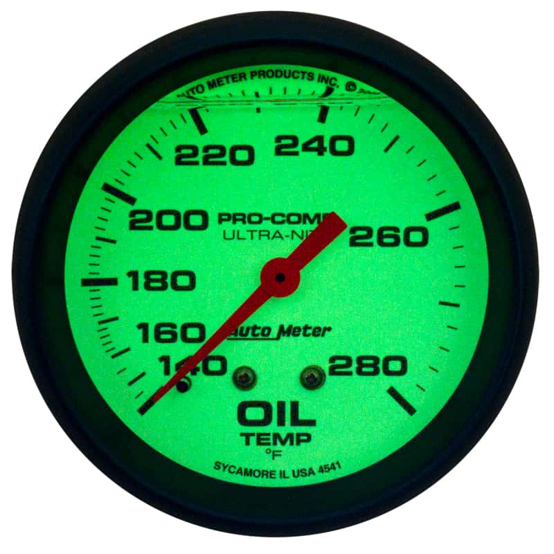 AutoMeter — AutoMeter Gauge Oil Temp 2-5/8in. 140-280 Deg. F Liquid Filled Mech Glow In Dark Ultra-Nite
GA 2.6" OT 280F L UN - view 3