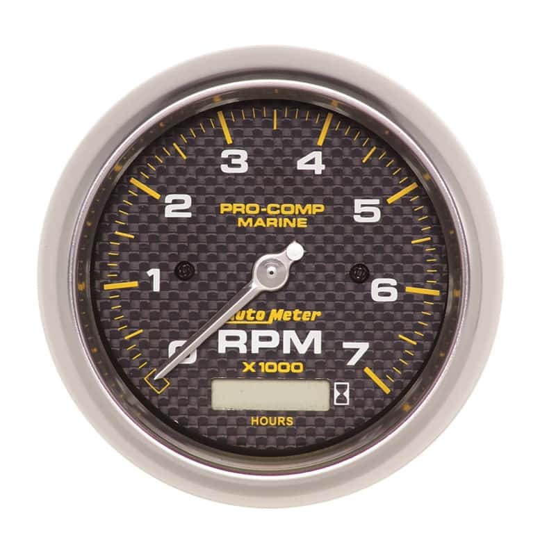AutoMeter — Autometer Marine Carbon Fiber Ultra-Lite 3-3/8in 7K RPM w/Hourmeter Tachometer Gauge
3.4" TC/HR 7KRPM MCF - view 2