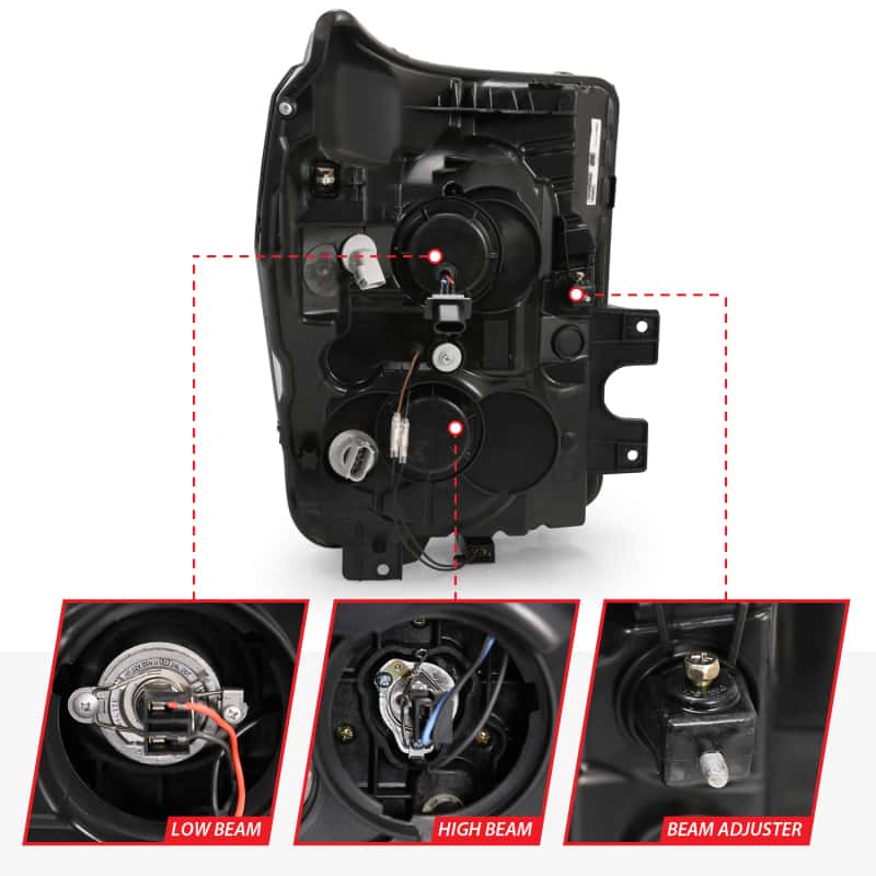 ANZO — ANZO 11-16 Ford F-250/F-350/F-450 Projector Headlights w/ Plank Style Switchback Chrome w/Amber
Projector Headlights
Head Light Set - view 3