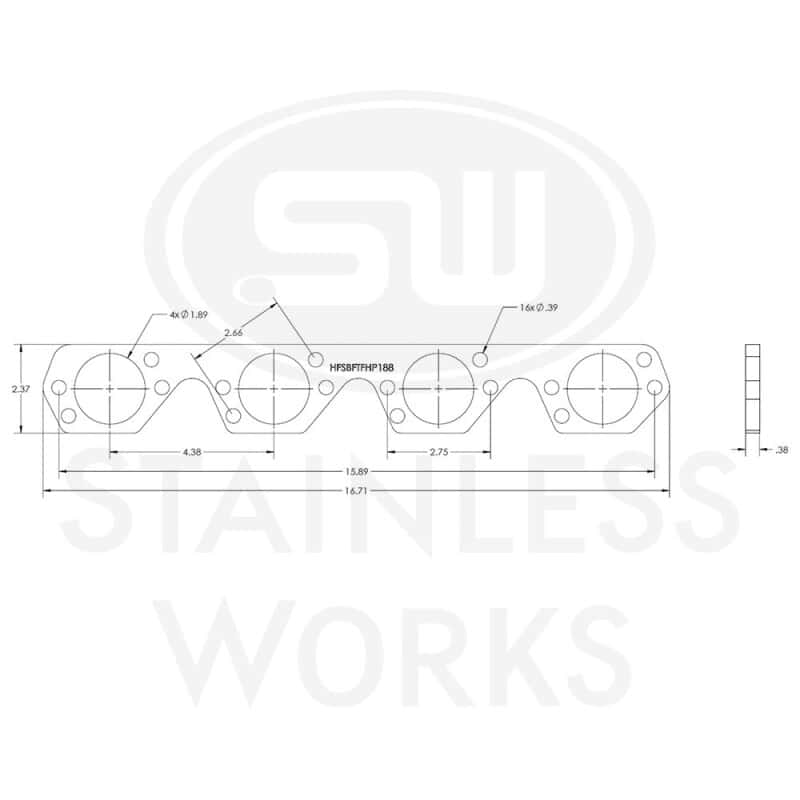 Stainless Works — Stainless Works Small Block Ford Trick Flow High Port Header 304SS Exhaust Flanges 1-7/8in Primaries
HFSBFTFHP188

Header Flange - view 3