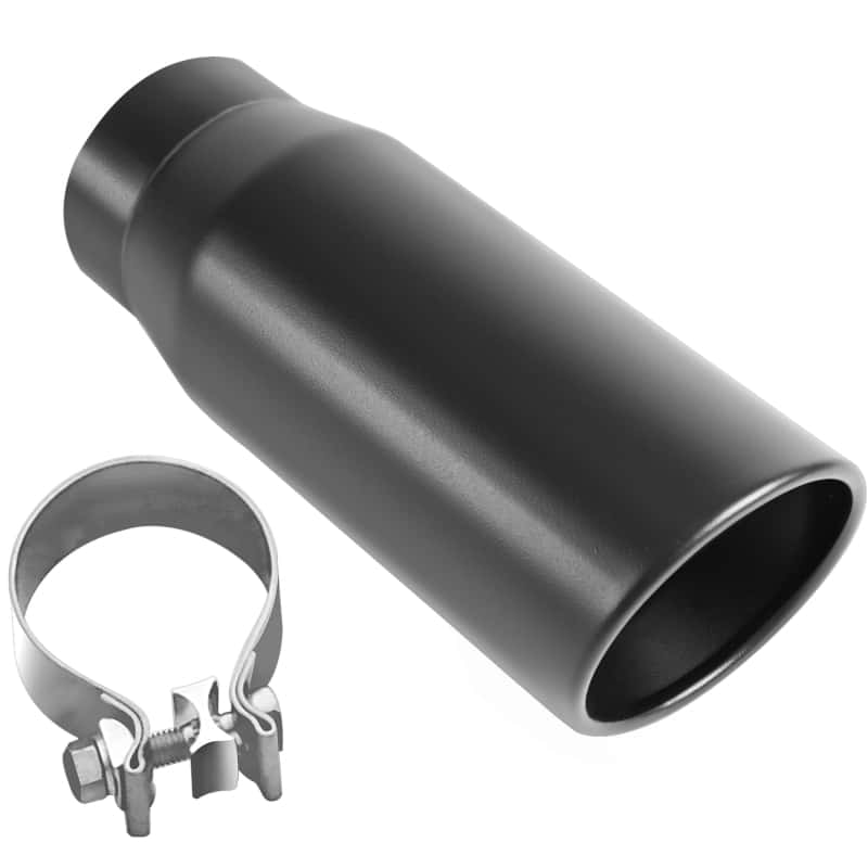 Magnaflow — MagnaFlow Tip Black Coated  w/ Clamp Single Wall Round Outlet 4in Diameter 3in Inlet 12in Length
Stainless Steel
Exhaust Tip - view 2