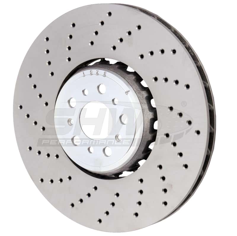 SHW Performance — SHW 18-21 BMW M5 4.4L Left Front Cross-Drilled Lightweight Brake Rotor (34117991101) - view 2