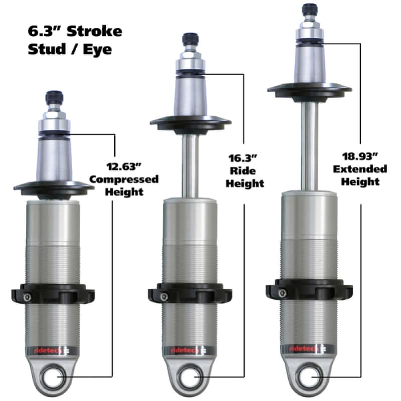 Ridetech — Ridetech Anodized HQ Coilover Shock Single Adjustable 6.3in Stroke / 2in Stud Mount - Single
HQ CO 6.3" 2" Stud - view 1