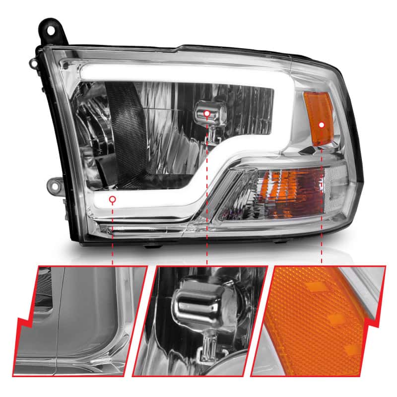 ANZO — ANZO 2009-2018 Dodge Ram 1500/ 2500/ 3500 Crystal Headlights w/ Light Bar Chrome Housing
Head Light Set
HdLtSet - view 9