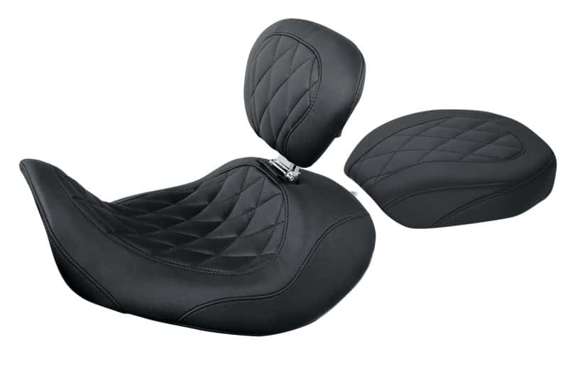 Mustang Motorcycle — Mustang 06-17 Harley Dyna Wide Tripper Forward Passenger Seat Diamond Stitch - Black - view 1